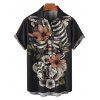 Gothic Couple Outfit Skeleton Flower Leaf Pattern Ruched Bust Sweetheart Neck A Line Mini Dress and Button Up Shirt Holiday Matching Outfit - Noir S | US 4