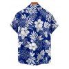 Vacation Couple Outfit Sketch Hibiscus Flower Leaf Pattern Ruched Bust Belt Dress and Button Up Shirt Casual Matching Outfit - Bleu S | US 4