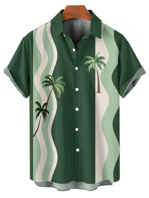 Chemise de vacances à manches courtes et boutons pour homme, motif cocotier, à rayures ondulées et à rayures