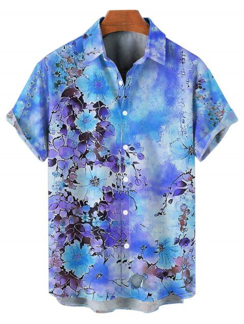 Chemise de vacances à manches courtes et boutons pour homme, motif floral et feuilles, décontractée, tie-dye