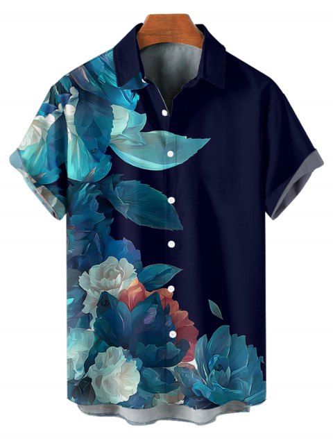 Chemise de vacances à manches courtes et boutons pour homme, motif floral et feuilles colorées, décontractée