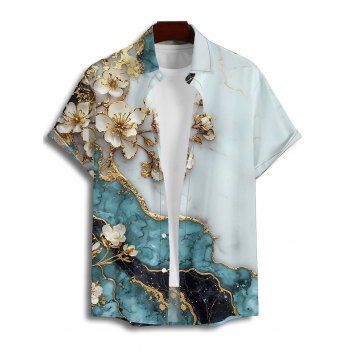 Men's Flower Colorblock Marbled Textured Printed Vacation Shirt Button Up Roll Up Short Sleeve Casual Shirt