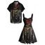 Gothic Couple Outfit Skeleton Rose Pattern Ruched Bust Sweetheart Neck A Line Mini Dress and Button Up Shirt Holiday Matching Outfit - Noir S | US 4