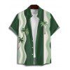 Vacation Couple Outfit Colorblock Line Coconut Tree Pattern Spaghetti Strap Tank Dress and Button Up Shirt Beach Matching Outfit - Vert profond S | US 4