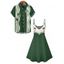 Vacation Couple Outfit Colorblock Line Coconut Tree Pattern Spaghetti Strap Tank Dress and Button Up Shirt Beach Matching Outfit - Vert profond S | US 4