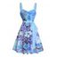 Robe de vacances décontractée à motif de fleurs et de feuilles, froncée, avec ceinture et col en cœur - Bleu Ciel XXXXXL | US 20