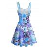 Robe de vacances décontractée à motif de fleurs et de feuilles, froncée, avec ceinture et col en cœur - Bleu Ciel XXXXXL | US 20