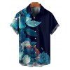 Chemise de vacances à manches courtes et boutons pour homme, motif floral et feuilles colorées, décontractée - Bleu de Minuit 5XL