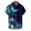 Chemise de vacances à manches courtes et boutons pour homme, motif floral et feuilles colorées, décontractée - Bleu de Minuit 5XL