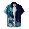 Chemise de vacances à manches courtes et boutons pour homme, motif floral et feuilles colorées, décontractée - Bleu de Minuit 5XL