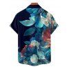 Chemise de vacances à manches courtes et boutons pour homme, motif floral et feuilles colorées, décontractée - Bleu de Minuit 5XL