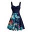 Robe de vacances à motif de feuilles de fleurs colorées, buste froncé, col en cœur, robe trapèze mini décontractée - Bleu de Minuit XXXXXL | US 20