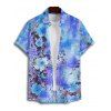 Chemise de vacances à manches courtes et boutons pour homme, motif floral et feuilles, décontractée, tie-dye - Bleu Ciel 5XL