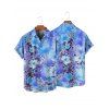 Chemise de vacances à manches courtes et boutons pour homme, motif floral et feuilles, décontractée, tie-dye - Bleu Ciel 5XL