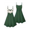 Robe de vacances à motif cocotiers, ligne colorblock, bretelles spaghetti, col en V, coupe trapèze, mini-robe de plage - Vert profond XXXXXL | US 20
