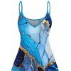 Robe de vacances imprimée à paillettes marbrées colorblock, bretelles spaghetti, col en V, coupe trapèze, mini-robe débardeur décontractée - Bleu XXXXXL | US 20