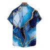 Chemise de vacances à imprimé marbré et paillettes pour homme, décontractée, boutonnée et retroussée, à manches courtes - Bleu 5XL