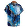Chemise de vacances à imprimé marbré et paillettes pour homme, décontractée, boutonnée et retroussée, à manches courtes - Bleu 5XL