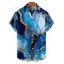 Chemise de vacances à imprimé marbré et paillettes pour homme, décontractée, boutonnée et retroussée, à manches courtes - Bleu 5XL
