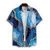 Chemise de vacances à imprimé marbré et paillettes pour homme, décontractée, boutonnée et retroussée, à manches courtes - Bleu 5XL