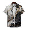 Chemise de vacances à imprimé texturé marbré colorblock pour homme, chemise décontractée à manches courtes et boutonnée et retroussable - Noir 5XL