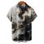 Chemise de vacances à imprimé texturé marbré colorblock pour homme, chemise décontractée à manches courtes et boutonnée et retroussable - Noir 5XL