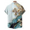 Chemise de vacances à imprimé floral et texturé marbré pour homme, boutonnée, retroussée, manches courtes, décontractée - Bleu clair 5XL