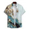 Chemise de vacances à imprimé floral et texturé marbré pour homme, boutonnée, retroussée, manches courtes, décontractée - Bleu clair 5XL