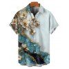 Chemise de vacances à imprimé floral et texturé marbré pour homme, boutonnée, retroussée, manches courtes, décontractée - Bleu clair 5XL