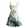 Robe de vacances décontractée à imprimé floral, colorblock, texturée et marbrée, buste froncé, col en cœur, coupe trapèze - Bleu clair XXXXXL | US 20