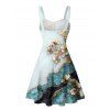 Robe de vacances décontractée à imprimé floral, colorblock, texturée et marbrée, buste froncé, col en cœur, coupe trapèze - Bleu clair XXXXXL | US 20