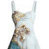 Robe de vacances décontractée à imprimé floral, colorblock, texturée et marbrée, buste froncé, col en cœur, coupe trapèze - Bleu clair XXXXXL | US 20