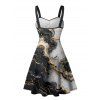 Robe de vacances décontractée à imprimé marbré texturé et colorblock, buste froncé, col en cœur, coupe trapèze - Noir XXXXXL | US 20