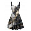 Robe de vacances décontractée à imprimé marbré texturé et colorblock, buste froncé, col en cœur, coupe trapèze - Noir XXXXXL | US 20