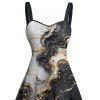 Robe de vacances décontractée à imprimé marbré texturé et colorblock, buste froncé, col en cœur, coupe trapèze - Noir XXXXXL | US 20