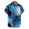Vacation Couple Outfit Colorblock Marbled Sequined Printed Spaghetti Strap Tank Dress and Button Up Shirt Casual Matching Outfit - Bleu S | US 4