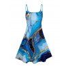 Vacation Couple Outfit Colorblock Marbled Sequined Printed Spaghetti Strap Tank Dress and Button Up Shirt Casual Matching Outfit - Bleu S | US 4