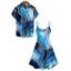 Vacation Couple Outfit Colorblock Marbled Sequined Printed Spaghetti Strap Tank Dress and Button Up Shirt Casual Matching Outfit - Bleu S | US 4