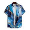 Vacation Couple Outfit Colorblock Marbled Sequined Printed Spaghetti Strap Tank Dress and Button Up Shirt Casual Matching Outfit - Bleu S | US 4