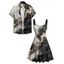 Vacation Couple Outfit Colorblock Marbled Textured Printed Ruched Bust Sweetheart Neck A Line Mini Dress and Button Up Shirt Casual Matching Outfit - Noir S | US 4