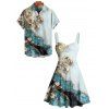 Vacation Couple Outfit Flower Colorblock Marbled Textured Printed Ruched Bust Sweetheart Neck Dress and Button Up Shirt Casual Matching Outfit - Bleu clair S | US 4