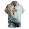 Vacation Couple Outfit Flower Colorblock Marbled Textured Printed Ruched Bust Sweetheart Neck Dress and Button Up Shirt Casual Matching Outfit - Bleu clair S | US 4