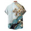 Vacation Couple Outfit Flower Colorblock Marbled Textured Printed Ruched Bust Sweetheart Neck Dress and Button Up Shirt Casual Matching Outfit - Bleu clair S | US 4