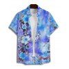 Vacation Couple Outfit Tie Dye Flower Leaf Pattern Ruched Bust Belt Sweetheart Neck Dress and Button Up Shirt Casual Matching Outfit - Bleu Ciel S | US 4