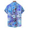 Vacation Couple Outfit Tie Dye Flower Leaf Pattern Ruched Bust Belt Sweetheart Neck Dress and Button Up Shirt Casual Matching Outfit - Bleu Ciel S | US 4