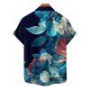 Vacation Couple Outfit Colored Flower Leaf Pattern Ruched Bust Sweetheart Neck A Line Mini Dress and Button Up Shirt Casual Matching Outfit - Bleu de Minuit S | US 4