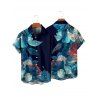 Vacation Couple Outfit Colored Flower Leaf Pattern Ruched Bust Sweetheart Neck A Line Mini Dress and Button Up Shirt Casual Matching Outfit - Bleu de Minuit S | US 4