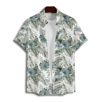 Vacation Couple Outfit Hibiscus Floral Leaf Pattern Geometric Lace Panel Hollow Out Long Dress and Button Up Shirt Casual Matching Outfit