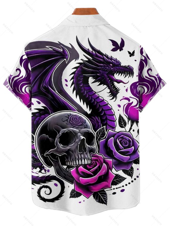 Gothic Couple Outfit Skulls Rose Dragon Pattern Ruched Bust Dress and Button Up Shirt Holiday Matching Outfit - Concorde S | US 4