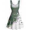Mini Robe de Vacances Ceinturée Feuille Imprimée en Blocs de Couleurs sans Manches à Volants - Vert profond XL | US 12